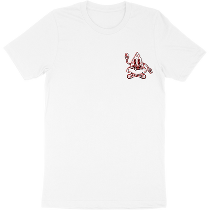 White t-shirt for fictional restaurant "Dante's Pizza" that features a cartoon pizza character on the front